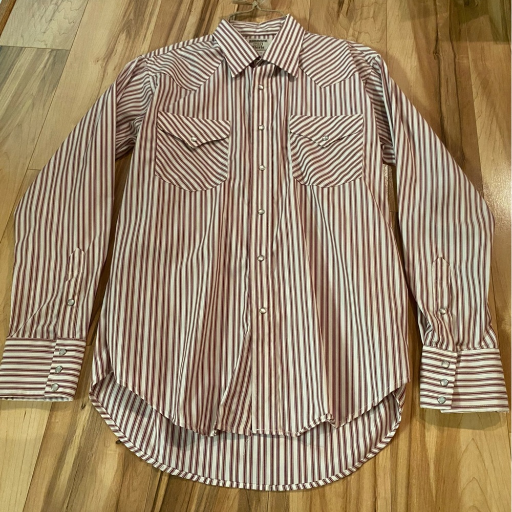 Ruddock Men's Red and White Striped Long Sleeve Shirt—16X35